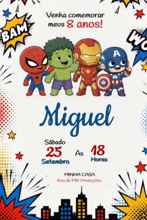 Convite Animado Vingadores Baby para Aniversário Infantil