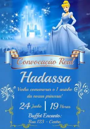 Convite de Aniversário Cinderela Princesa Azul Editável