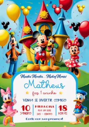 Convite de Aniversário Turma do Mickey Colorido para Editar