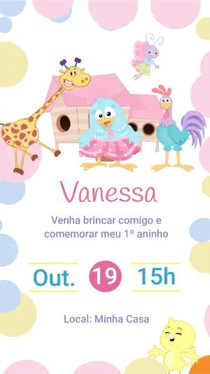 Convite Animado de Aniversário Fazendinha Rosa para Editar