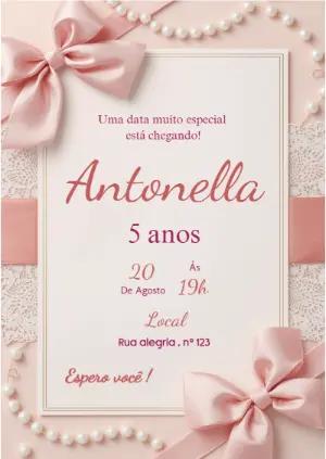Convite de Aniversário Elegante Rosa com Laços para Editar