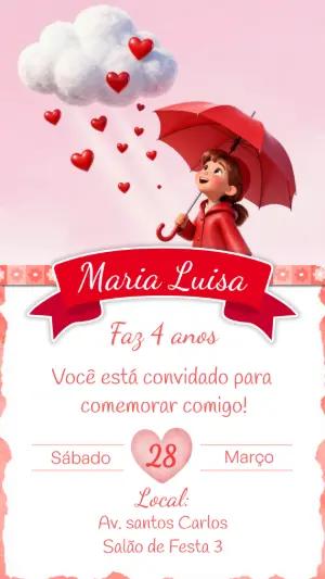 Convite de Aniversário Chuva de Amor Menina Modelo Editável