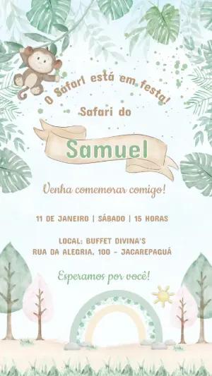 Convite Animado Aniversário Safari Aquarela para Editar