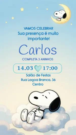 Convite de Aniversário Snoopy Céu Estrelado para Editar