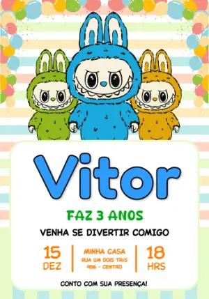 Convite de Aniversário Infantil Labubus Editável