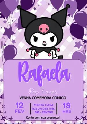Convite de Aniversário Kuromi Roxo e Preto Modelo Editável
