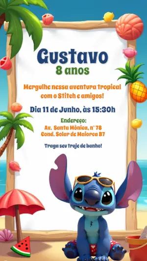 Convite de Aniversário Stitch Pool Party Editável Online