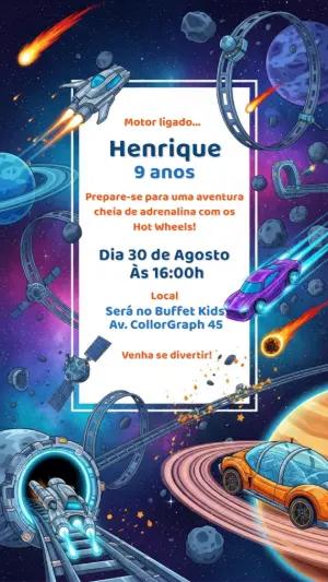 Convite de Aniversário Hot Wheels Espacial para Editar Online