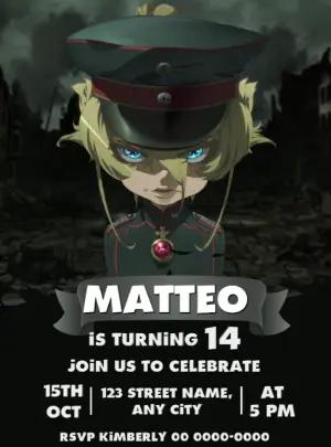 Youjo Senki Anime Birthday Invitation Editable Template