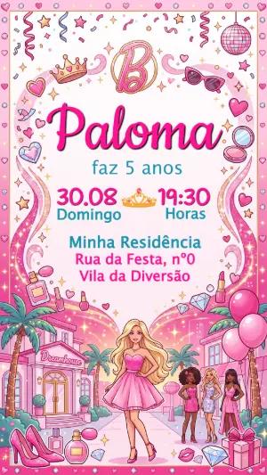 Convite de Aniversário Barbie Rosa Glamour Editável