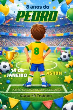Convite Animado Aniversário Futebol Menino para Editar