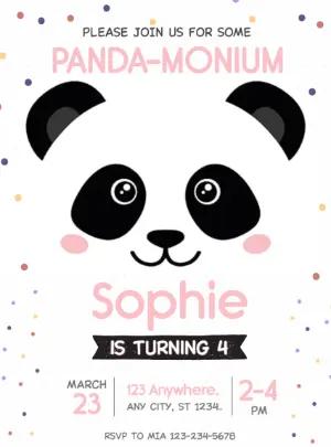 Cute Panda Birthday Invitation Editable Template