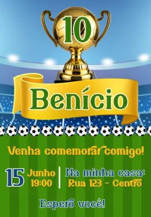Convite de Aniversário Futebol Troféu Dourado Editável