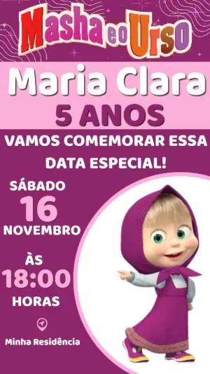 Convite Masha e o Urso Editável para Aniversário de Menina