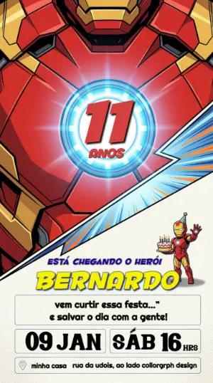 Convite Digital Aniversário Super-Herói Homem de Ferro para Editar