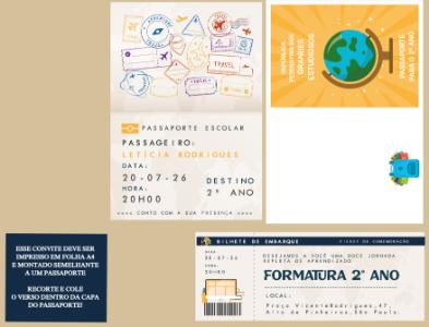 Convite de Formatura Infantil Tema Viagem Passaporte Editável
