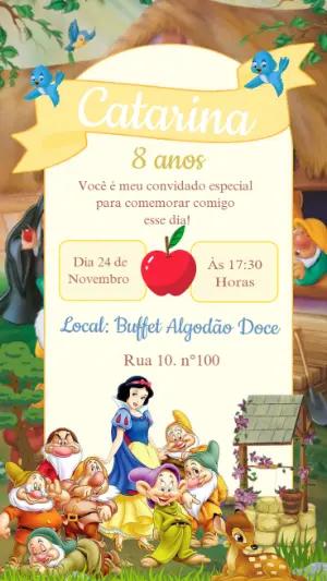 Convite Aniversário Branca de Neve para Editar Online