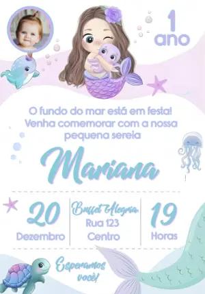 Convite de Aniversário Sereia Fofa Fundo do Mar Editável