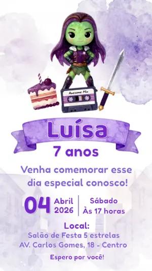 Convite de Aniversário Gamora Aquarela Lilás para Editar