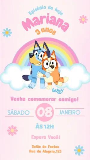 Convite de Aniversário Bluey e Bingo Fofo para Editar