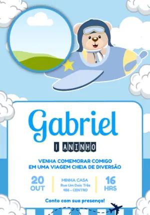 Convite de Aniversário Ursinho Aviador para Editar Online