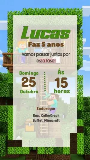 Convite Aniversário Minecraft com Personagens para Editar Online