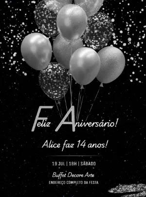 Convite de Aniversário com Balões Elegantes para Editar Online