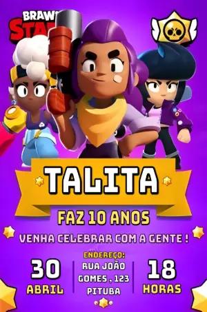 Convite Aniversário Brawl Stars Girls para Editar Online