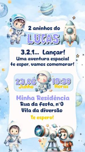 Convite de Aniversário Astronauta Fofo para Editar Online