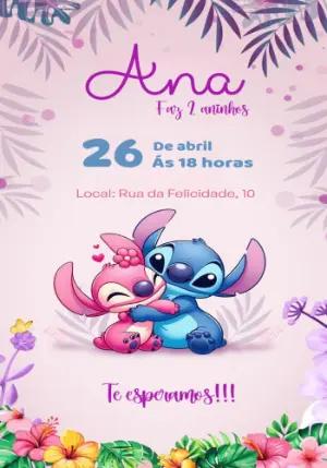 Convite Aniversário Stitch e Angel para Editar Online