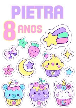 Topo de Bolo Aniversário Kawaii com Estrelas para Editar Online
