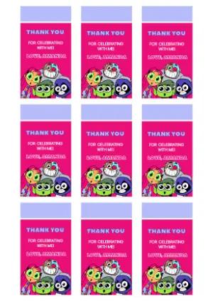 Editable Teen Titans Go! Birthday Thank You Tags Template