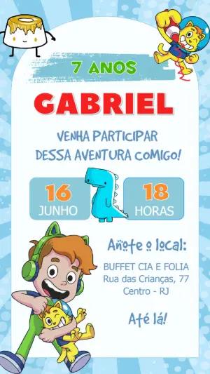 Convite de Aniversário Infantil Gato Galatico Aventura Colorida para Editar