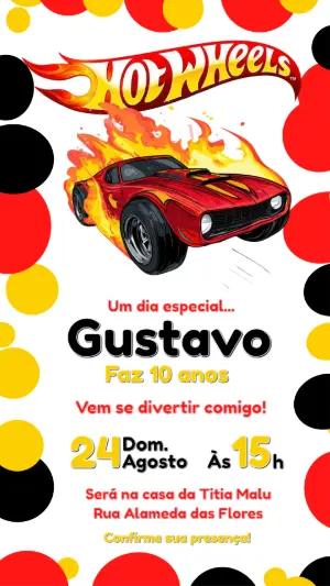 Convite Digital Aniversário Infantil Tema Carros Hot Wheels