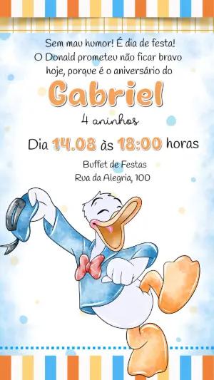 Convite de Aniversário Pato Donald Aquarela para Editar Online