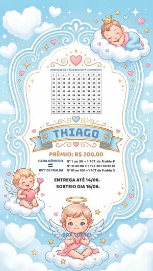 Rifa Chá de Fraldas Anjinho Azul Modelo Editável