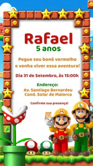 Convite Aniversário Mario Bros com Personagens para Editar Online