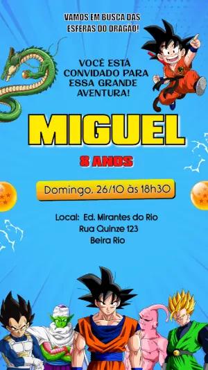 Convite Digital Dragon Ball para Aniversário Infantil Editável