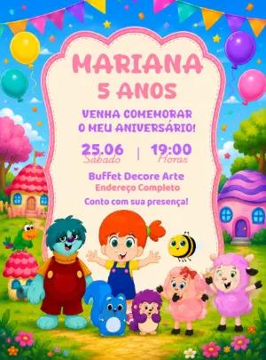 Convite de Aniversário O Diário de Mika Colorido para Editar