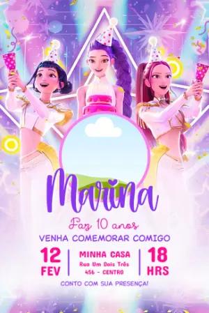 Convite de Aniversário Guerreiras do Kpop com Foto Editável