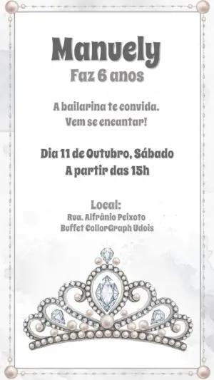 Convite Aniversário Princesa com Coroa para Editar Online