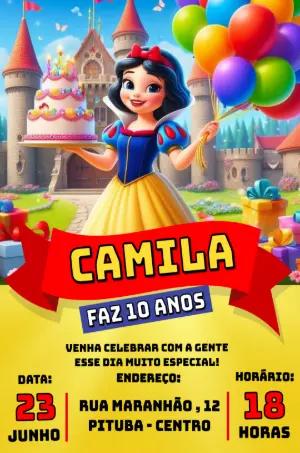 Convite de Aniversário Branca de Neve Modelo Digital Editável