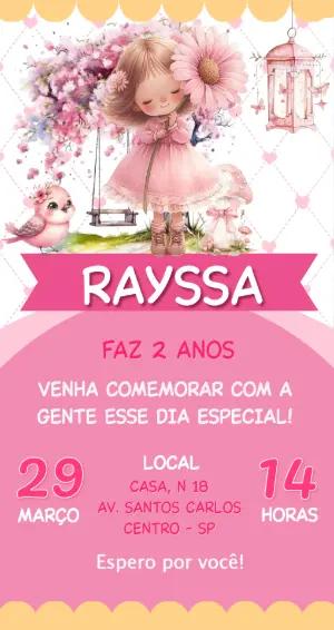 Convite Aniversário Infantil Menina Jardim Encantado Editável