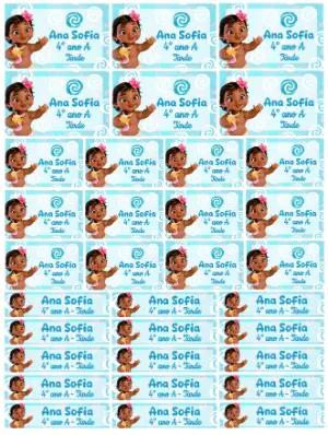 Etiqueta Escolar Moana Baby Editável para Material