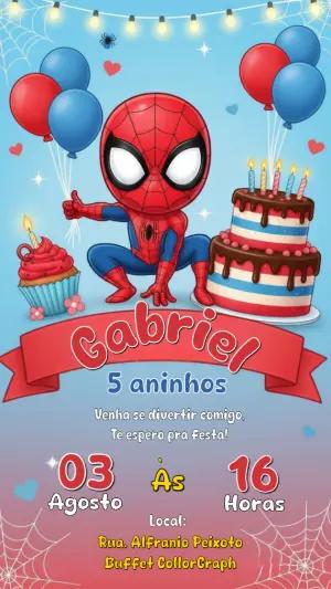 Convite de Aniversário Homem-Aranha Fofo com Balões para Editar