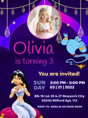 Aladdin & Jasmine Birthday Invitation Editable Template