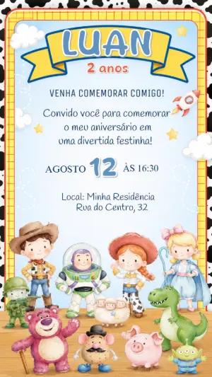 Convite de Aniversário Toy Story Aquarela para Editar
