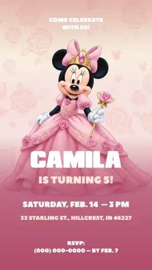 Minnie Mouse Princess Birthday Invitation Editable Template