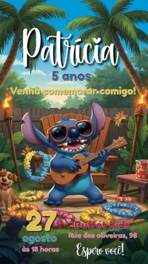 Convite de Aniversário Stitch Praia para Editar Online