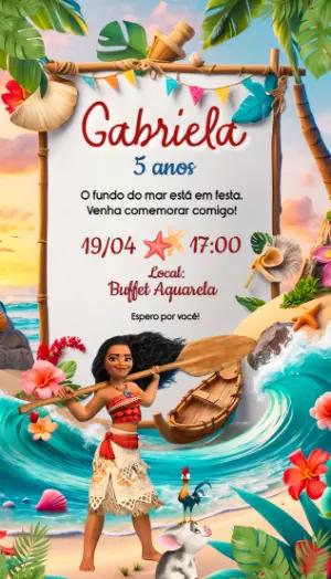 Convite de Aniversário Moana Tropical para Editar